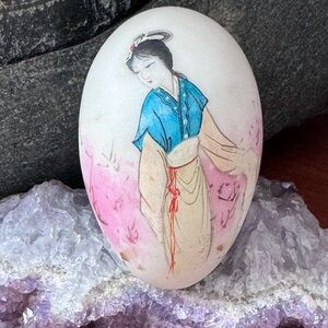 Vintage Hand Painted Geisha on a natural stone egg
